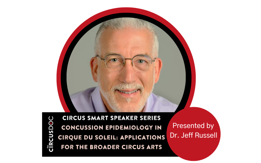 This is an image of Dr. Jeff Russell in promotion of his Circus Smart Speaker Series Talk for The Circus Doc